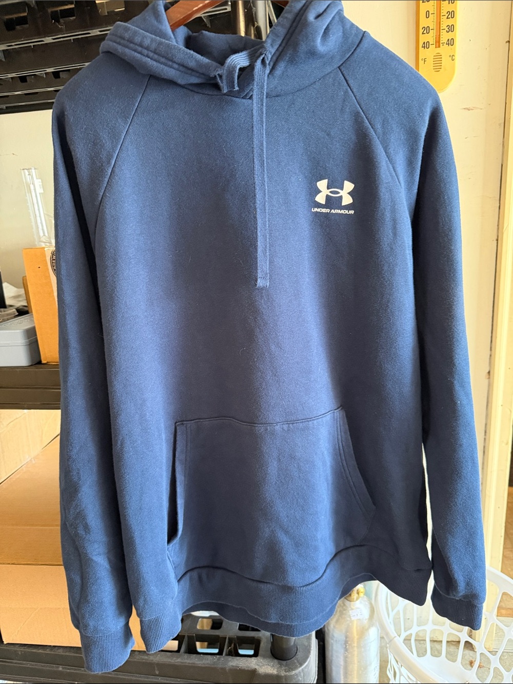 Under Armour Navy Blue Pullover Hoodie with White Logo